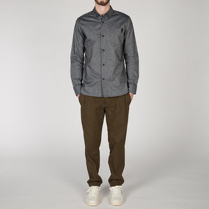 {ie Panel Sleeve Oxford Shirt Black / LT Blue