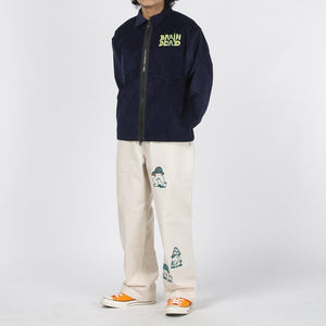 Brain Dead Mushroom Embroidered Full Zip Corduroy Shirt Jacket / Navy