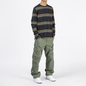 Pop Trading Company Striped Long Sleeve Top Charcoal / Burnt Yellow